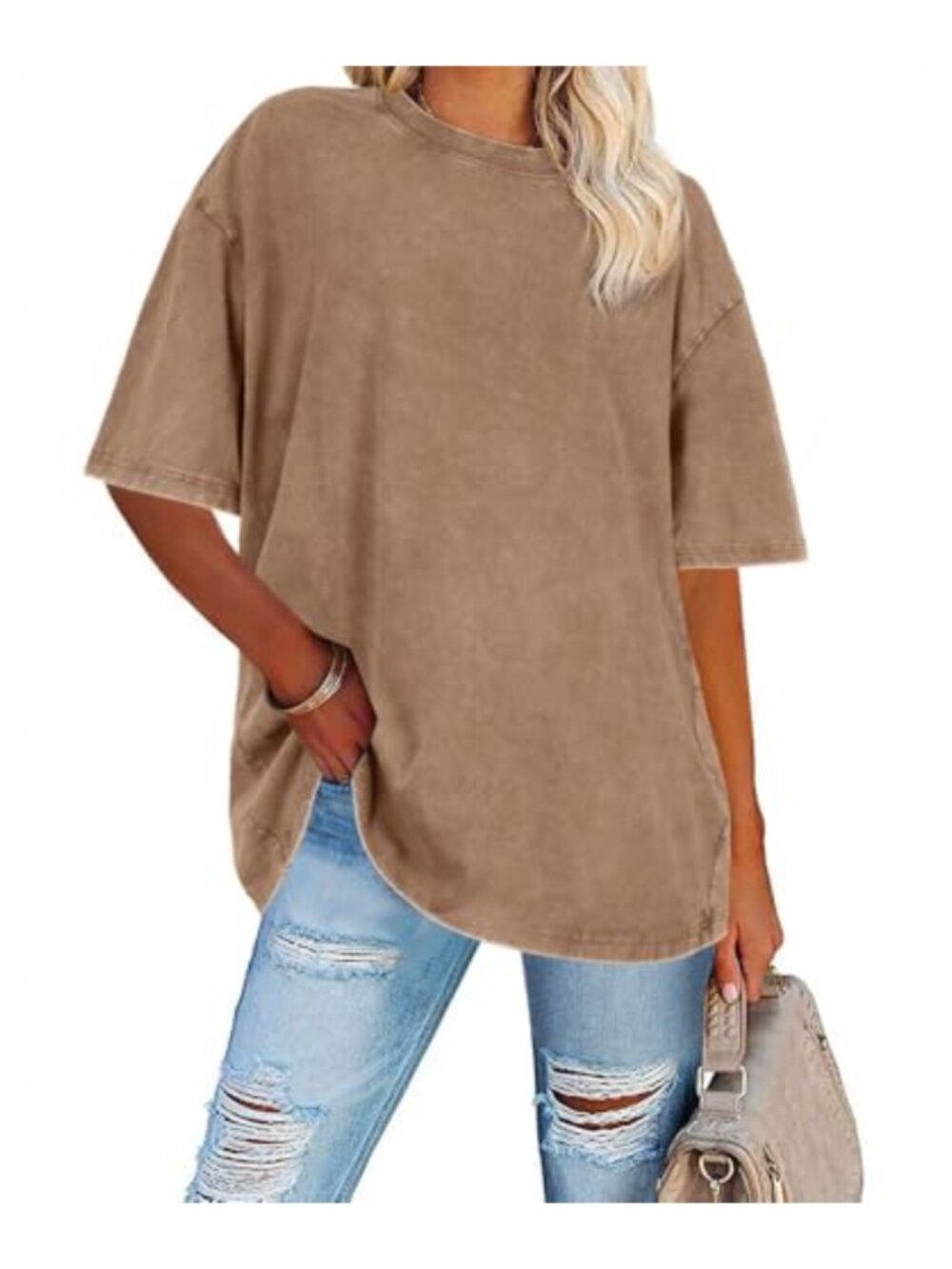 Oversized Loose Fit Cotton Tee Crew Neck Short Sleeve Casual Summer Top